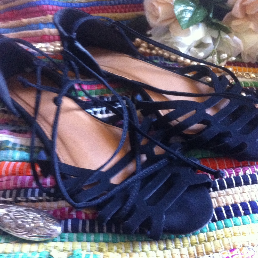 Charlotte Russe Black Lace Up Flats